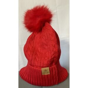 Page One Beanie Hat Red Knit Fleece Lined